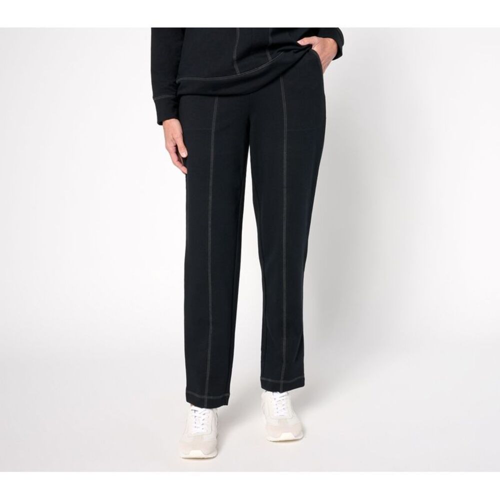 Denim & Co. Women's Pants Sz XL Active French Terry Straight Leg Black A678074